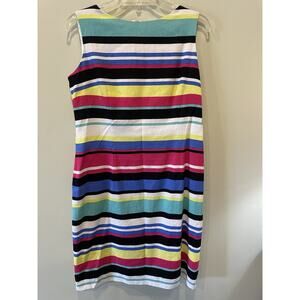 Tahari Black Pink White Multi Striped Sleeveless Linen Sheath Dress Sz 10 New